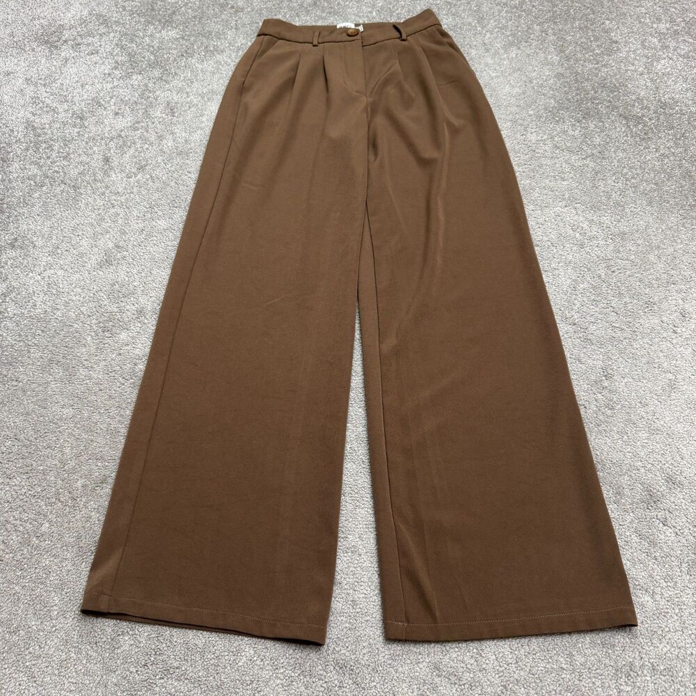 Princess Polly Wide Leg Pleated Dress Pants Womens 6 Brown High Waist Zip Front